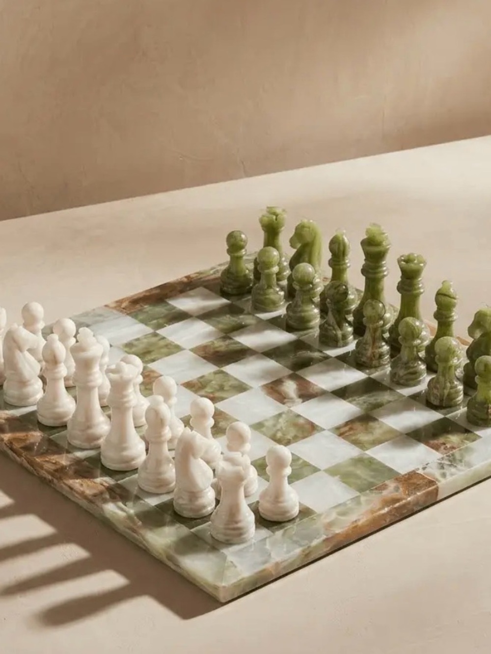 Marble Chess Set - Green Onyx & White
